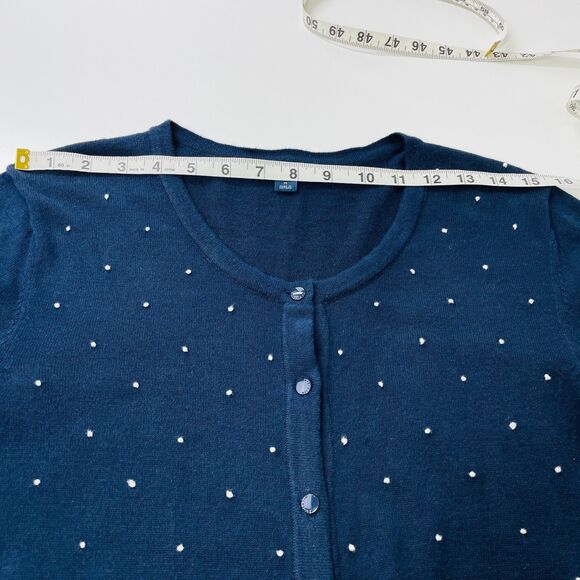 Tommy Hilfiger Cadigan Med Navy Blue White Polka Dot Embroidered Medium Cardigan - Picture 10 of 15